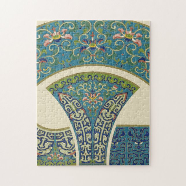Blå orientalisk design med leende Ansikte Pussel (Vertikal)