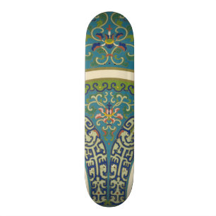 Blå orientalisk design med leende Ansikte Skateboard Bräda 21,5 Cm