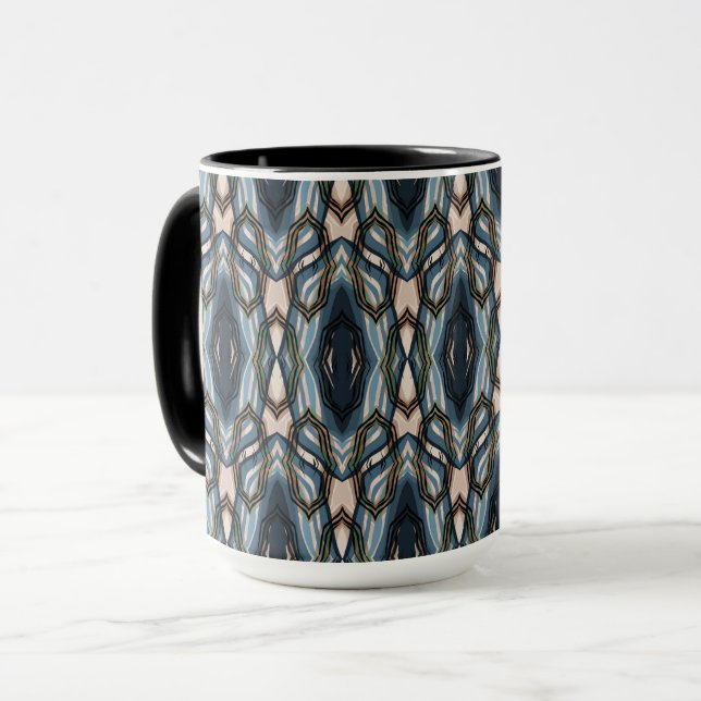 Blå orientalisk geometrisk ornament mugg (Framsida vänster)