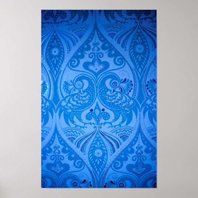 Blå orientalisk påfågel fåglar poster (Framsidan)