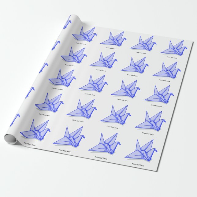 Blå origami crane presentpapper (Utrullad)