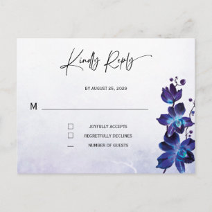 Blå Orkidé Bröllop RSVP-kort Minimalistisk Utskr Vykort