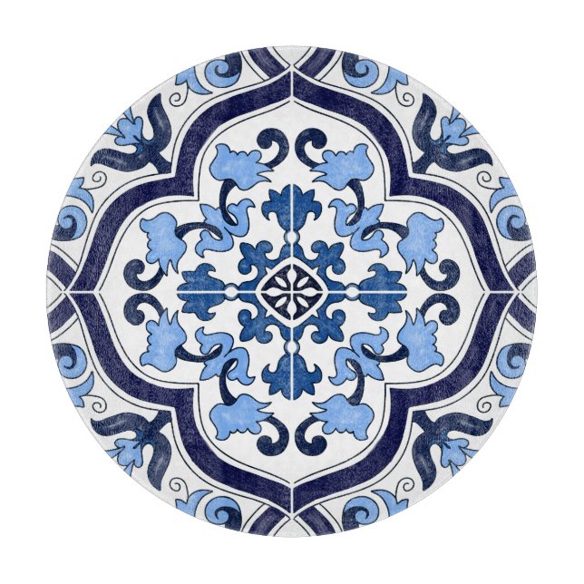 Blå ornate Blommigt Mediterranean Sicilian Tile (Framsidan)