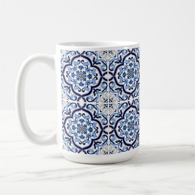  Blå ornate Blommigt Mediterranean Sicilian Tile Kaffemugg (Vänster)