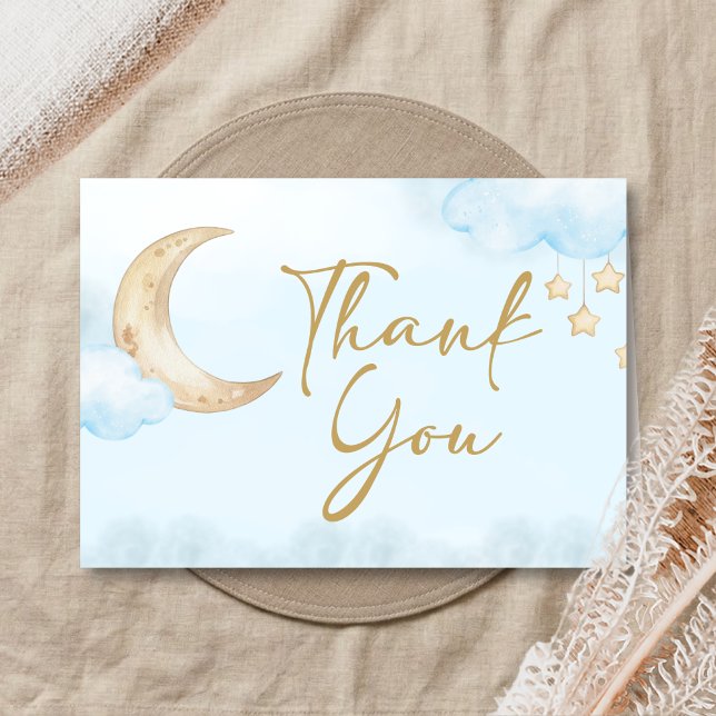Blå över månbaby shower  tack kort (Over the Moon Baby Shower Thank You Card)