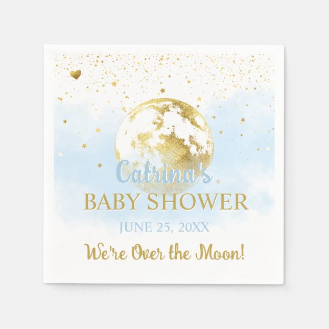 Blå över Måne och Stars kelestial Baby Shower Pappersservett (Framsidan)