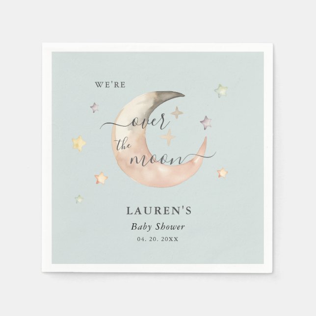 Blå över månen Boho Celestial Baby shower Pappersservett (Framsidan)