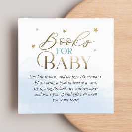 Blå över månens böcker för babyinlägg fyrkantigt visitkort