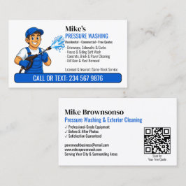 Blå Overall Tvättmaskin Man QR Trycktorkning Visitkort