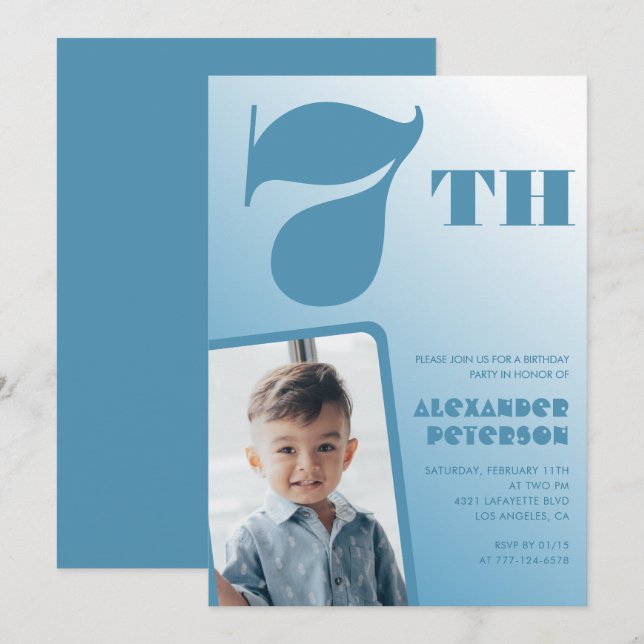 Blå övergång 7-års inbjudan Foto (Fram/baksida)