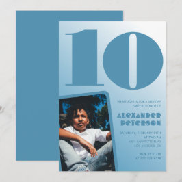 Blå överton födelsedagsinbjudan för pojke 10 år Fo Inbjudningar