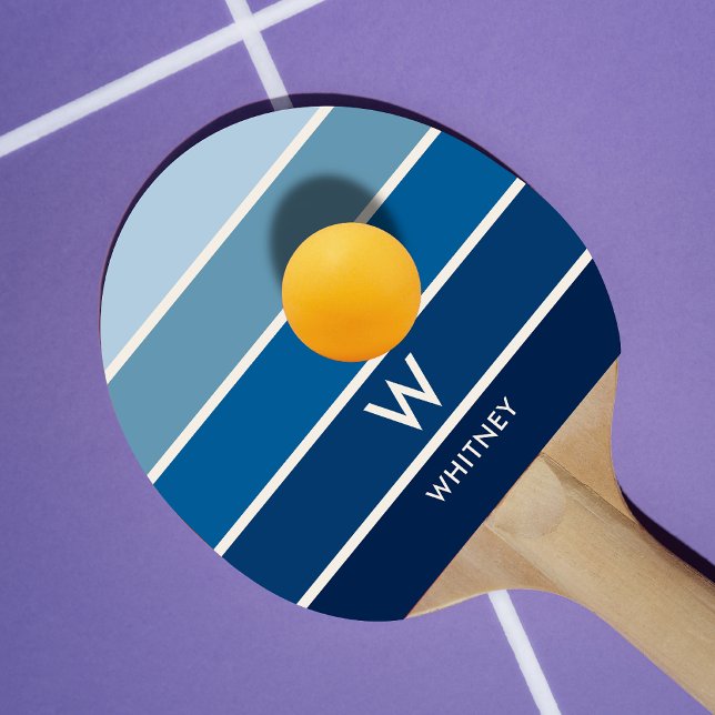 Blå övertoning Rand Monogram Personligt Pingisracket (Skapare uppladdad)