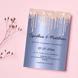 blå övertoning ro guld glitter dropp bröllop inbjudningar