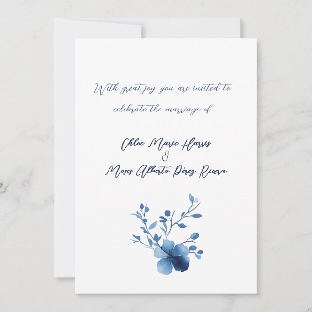 Blå på blå, blommande Blommar Inbjudningar (Framsida)