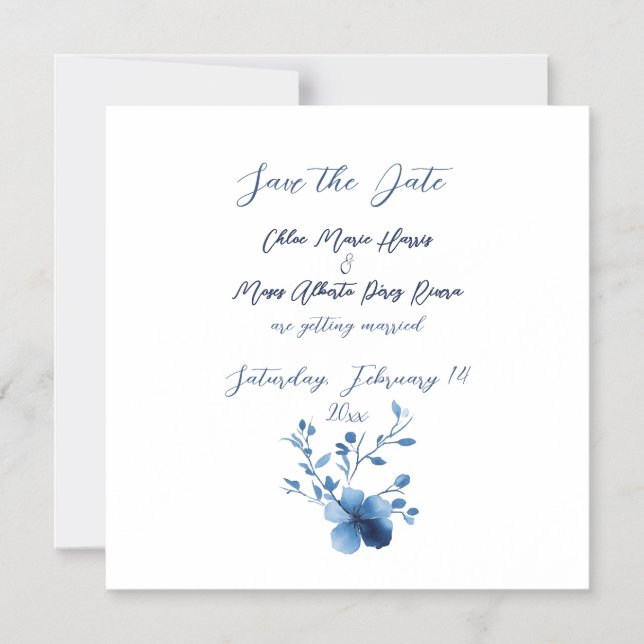 Blå på blå, blommande Blommar Magnetisk Inbjudningskort (Framsida)