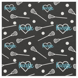 Blå på Black Lacrosse Sticks & Hearts Mönster Tyg