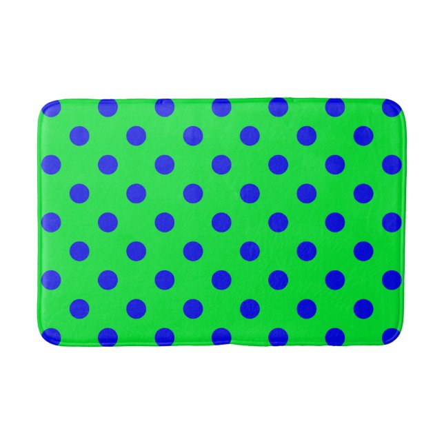 Blå på grön prickmönsterdesign  badrumsmatta (Framsidan)