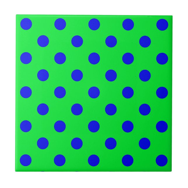 Blå på grön prickmönsterdesign  kakelplatta (Framsidan)