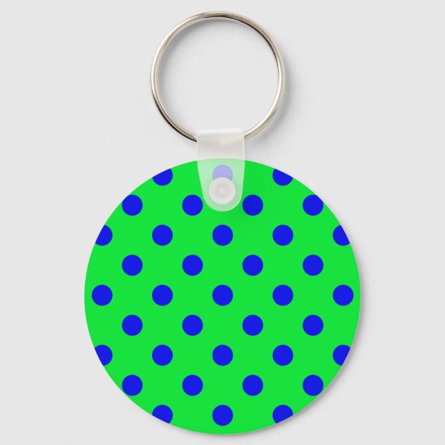 Blå på grön prickmönsterdesign  nyckelring (Framsida)