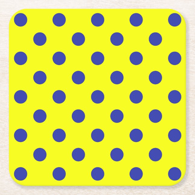 Blå på gul prickmönsterdesign  underlägg papper kvadrat (Framsidan)