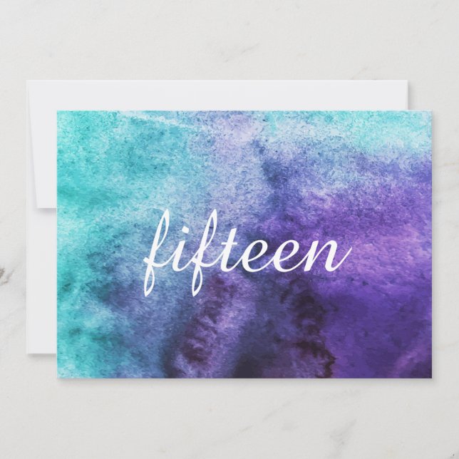 Blå på lila akvarell - Bordnummer Inbjudningar (Framsida)