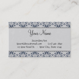 Blå på Silver Damask w Navy Rand och Monogram Visitkort