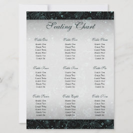 Blå på svart blomsterkant sittplatskarta inbjudningar