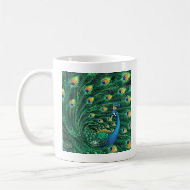 Blå påfågel kaffemugg (Vänster)