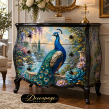 Blå påfågel vatten trädgård decoupage