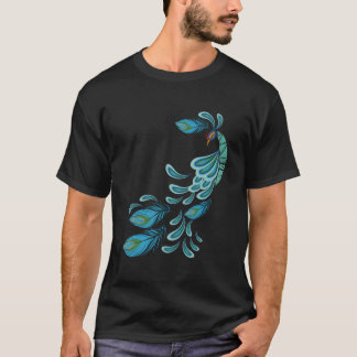 Blå Påfågeltryck Turkosa Fjädrar I Påfågel T Shirt