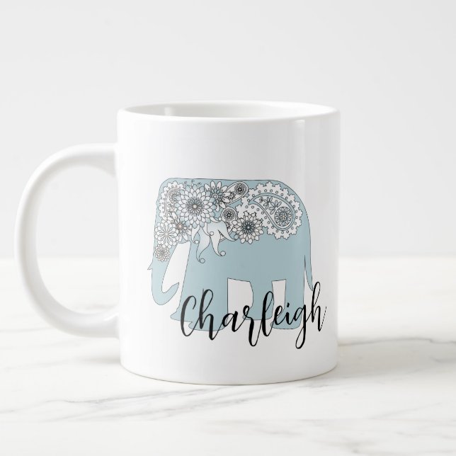 Blå Paisley Elefant Boho Chic Jumbo Mugg (Vänster)