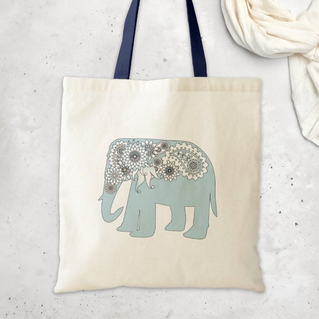 Blå Paisley Elefant Boho Chic Tygkasse (Skapare uppladdad)