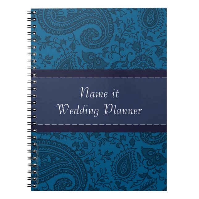 Blå paisley Indian Damask Wedding Planner Anteckningsbok (Framsidan)