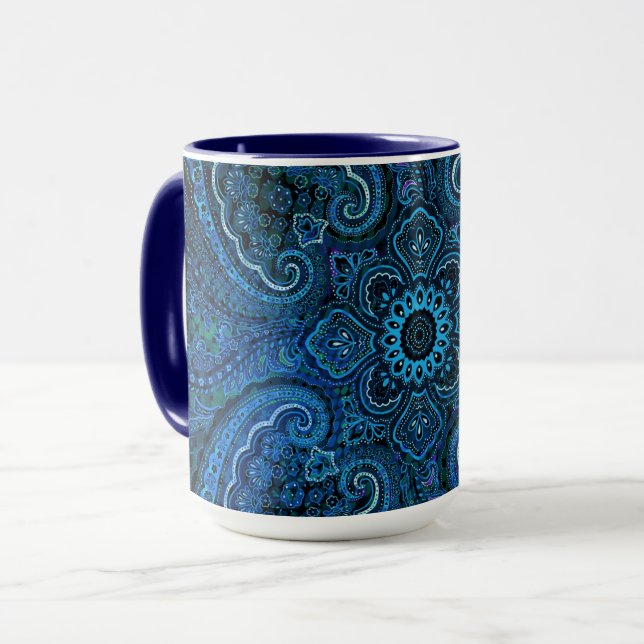 Blå Paisley Nostalgisk Look Mugg (Framsida vänster)