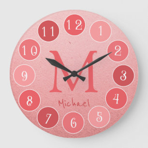 Blå paletten Färg Cute Monogram Stor klocka