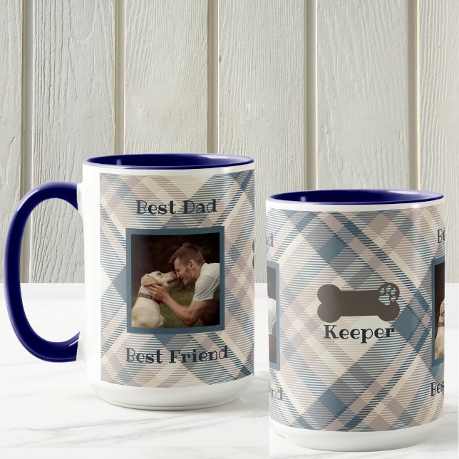 Blå palls bästa fotfoto Hund Pappa Fars dag Mugg (Personalized mug for dog dad's! Great Father's Day gift.  Add your favorite photo and dog's name!)