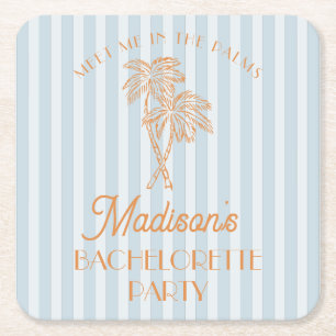 Blå Palm Spring Pastell Strand Möhippa Fest Underlägg Papper Kvadrat