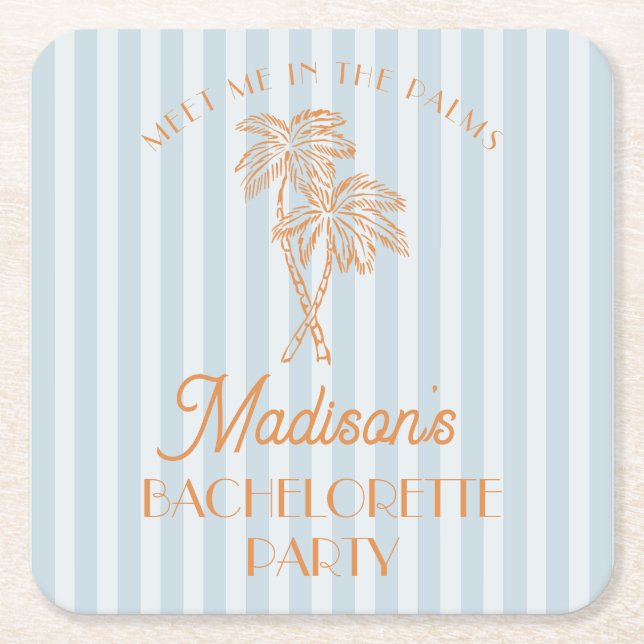 Blå Palm Spring Pastell Strand Möhippa Fest Underlägg Papper Kvadrat (Framsidan)