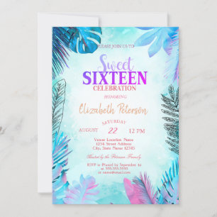 Blå palmlöven sommar Sweet 16 Inbjudningar