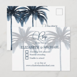 Blå Palmtree Elegant Modernt Bröllop RSVP Vykort