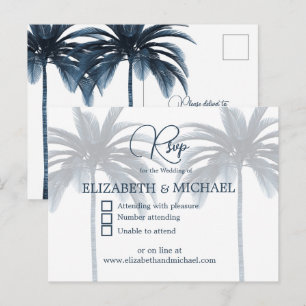 Blå Palmtree Elegant Modernt Bröllop RSVP Vykort