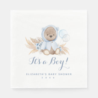 Blå pampas Grass Boho Bear Baby Shower Napkins Pappersservett