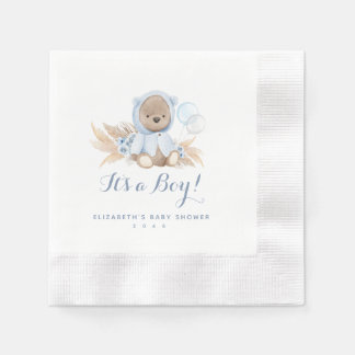 Blå pampas Grass Boho Bear Baby Shower Napkins Pappersservett