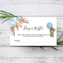 Blå pampas nallebjörn baby shower blöja lotteri lo tilläggskort