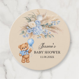 Blå Pampas Teddybjörn Rosor Baby Shower Gåvor Etiketter