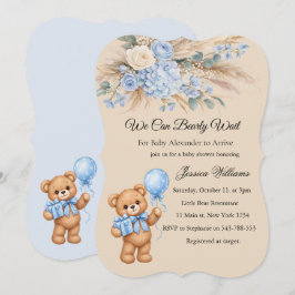 Blå Pampas Teddybjörn Rosor Baby Shower Inbjudningar