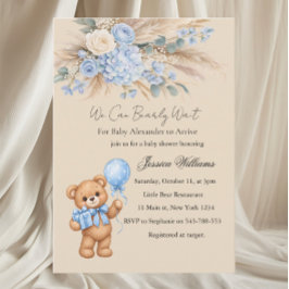 Blå Pampas Teddybjörn Rosor Baby Shower Inbjudningar