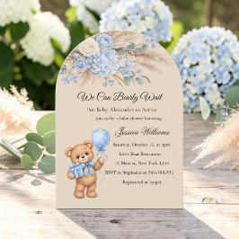 Blå Pampas Teddybjörn Rosor Baby Shower Inbjudningar