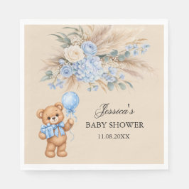 Blå Pampas Teddybjörn Rosor Baby Shower Pappersservett