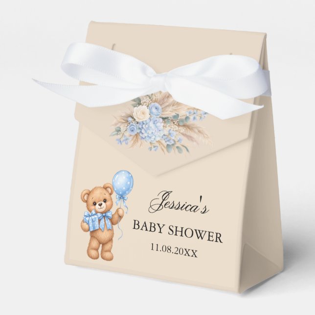 Blå Pampas Teddybjörn Rosor Baby Shower Presentaskar (Framsidan Sidan)